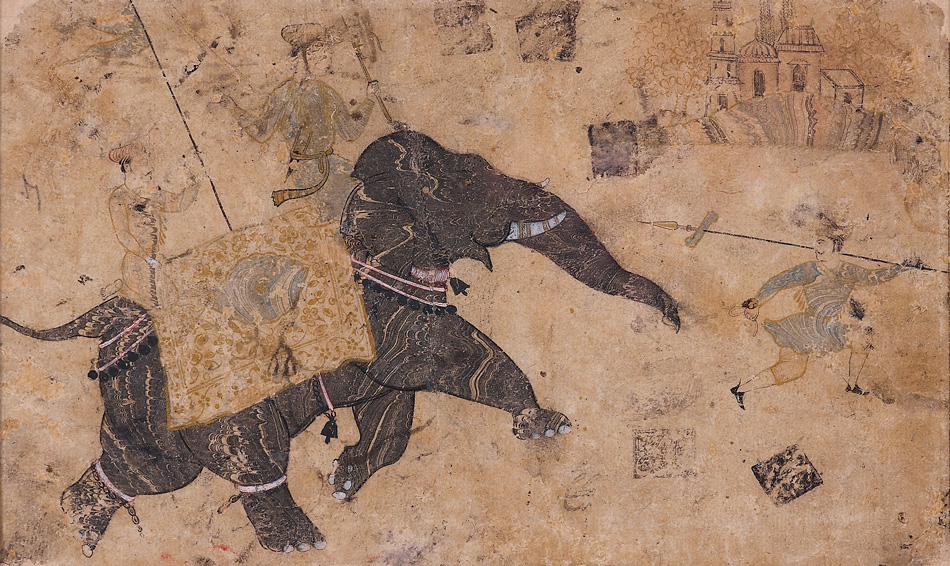 Marbled elephant at a trot