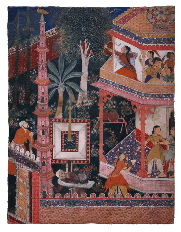 Mihrdukht aims her arrow at the ring