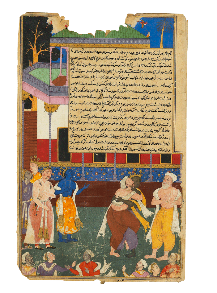 The blind Dhritarashtra attacks the statue of Bhima