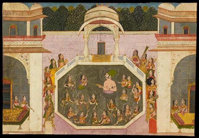 Maharaja Vijai Singh bathes with his ladies