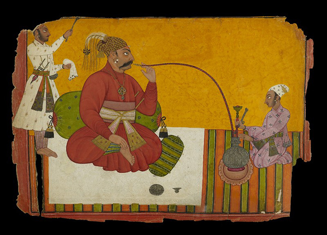 Maharaja Kirpal Pal of Basohli smoking a hookah