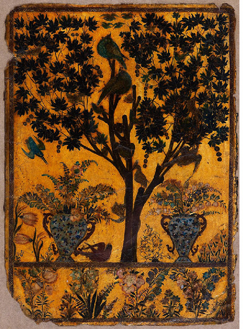 Book cover with tree, birds, and insects