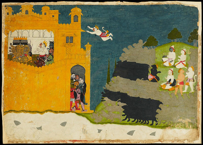 Angada delivers Rama’s message to Ravana