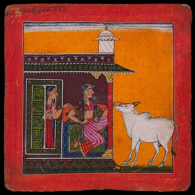 A lady and a bull, illustrating the musical mode Bhairavi Ragini