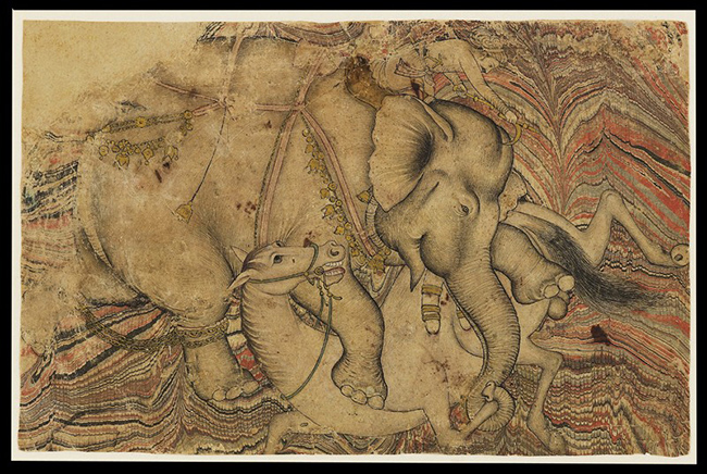 Enraged elephant attacking a horse